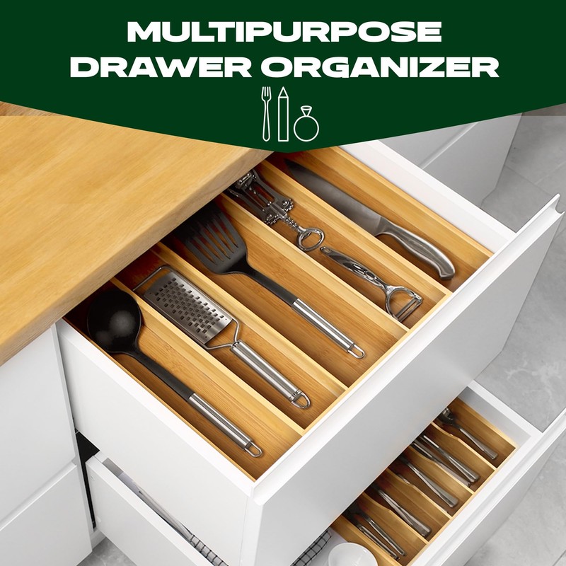 ROYAL CRAFT WOOD Bamboo Kitchen Drawer Organizer - Utensil Drawer