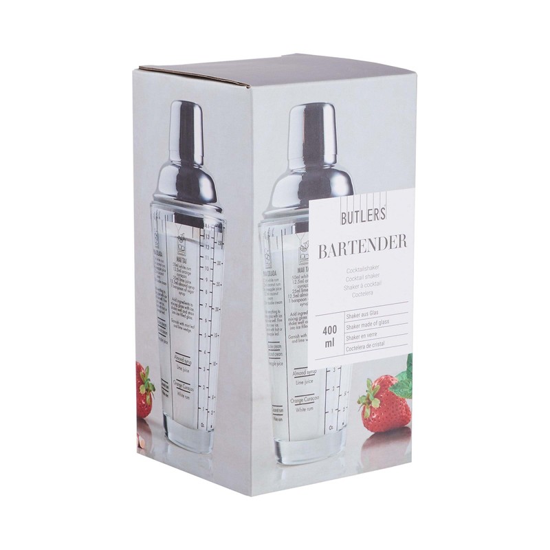 BUTLERS Bartender Cocktail Shaker with Recipes