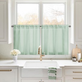 HOMEIDEAS Non-See-Through Sage Green Privacy Sheer Curtains 30 X 24 Inches Long 2 Panels Semi Sheer Curtains Light Filtering Window Curtains Drapes for Bedroom Living Room