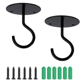 MaoXinTek Ceiling Hook for Hanging Plants, Wall Mount, Screw Mount Top Wall Hook, Screw Hook for Hanging Bird Feeders, Lanterns, Wind Chimes, Planters (Black)