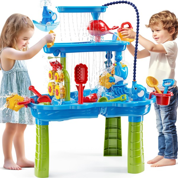 NIPLOOOW Auto Water Table for Toddlers 3-5, 3-Tier Kids Sand