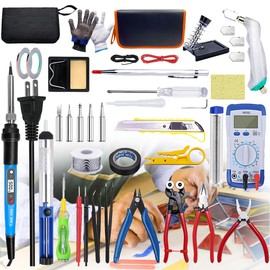 vadmepiop Stained Glass Kit for Adults Beginners, 30 PCS Tool Set with Glass Cutter, 80W Soldering Iron, Solder Wire, Cut Resistant Gloves Complete Stained Glass Supplies