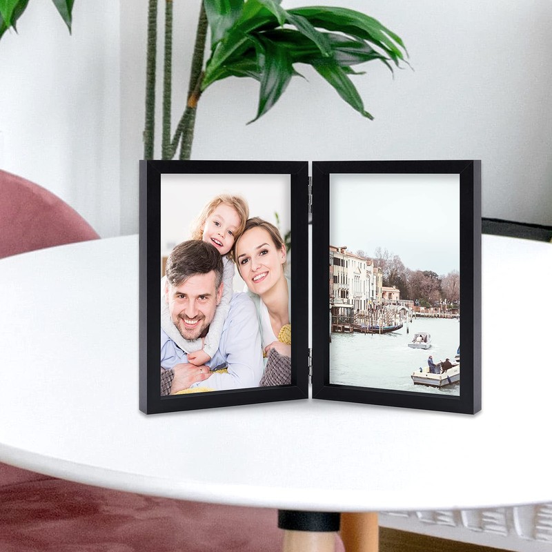5x7 Double Picture Frames Hinged MDF Wood with Real Glass