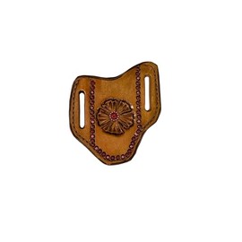 womens pancake knife sheath with hand tooled and hand painted pink floral on quality veg tan leather