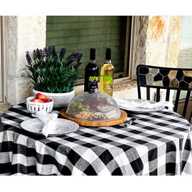 Buffalo Plaid Tablecloth Round 60 inch - Black and White Tablecloth Round - Checked Tablecloth Round - Buffalo Plaid Tablecloth Cotton - (Table Cloth (60" Round), Checked (Black & White))