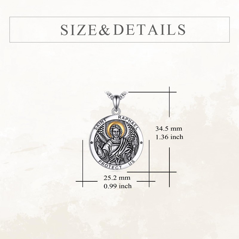 Saint Raphael Necklace 925 Sterling Silver St Raphael Pendant Patronus