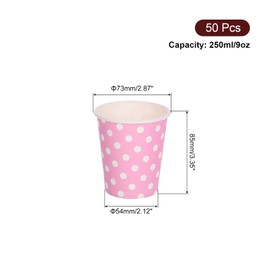 sourcing map Disposable Paper Cups, 50 Pack 9 OZ Party Decorative Cups for Coffee,Tea,Milk, Suitable for Party, Picnic,Travel and Event (Pink Polka Dots)