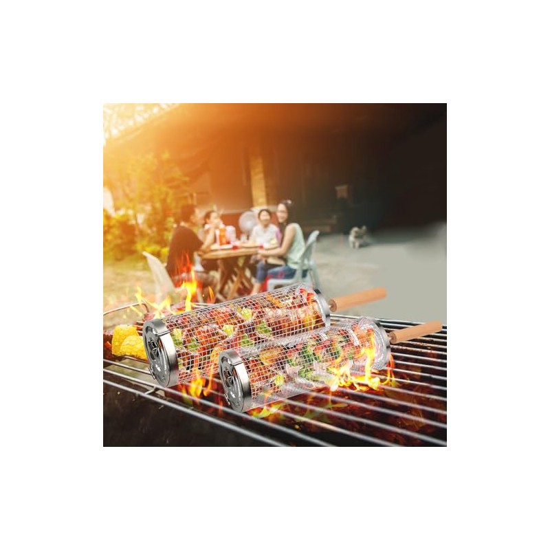 Rolling Grill Baskets,Stainless Steel Rolling Grill Mesh for Meat, Vegetables,Birthday