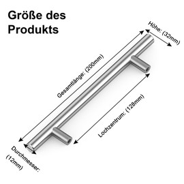 ENLACE Cabinet Handles, Pack of 2 Kitchen Cabinet Handles, Stainless Steel Kitchen Handles, Hole Spacing 128 mm, Total Length 200 mm, Silver T Furniture Handles for Drawer, Cabinet, Kitchen Cabinet