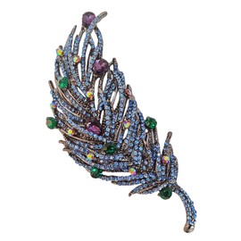 KINMOT Sparkles Statement Blue Peacock Feather Brooch Pin with AB Accent – Vintage Nature-Inspired Jewelry