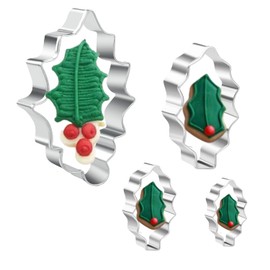 KAISHANE Holly Leaves Cookie Cutter Set,4 PCS Leaves Shape,Stainless Steel Biscuit Cutter for Baking