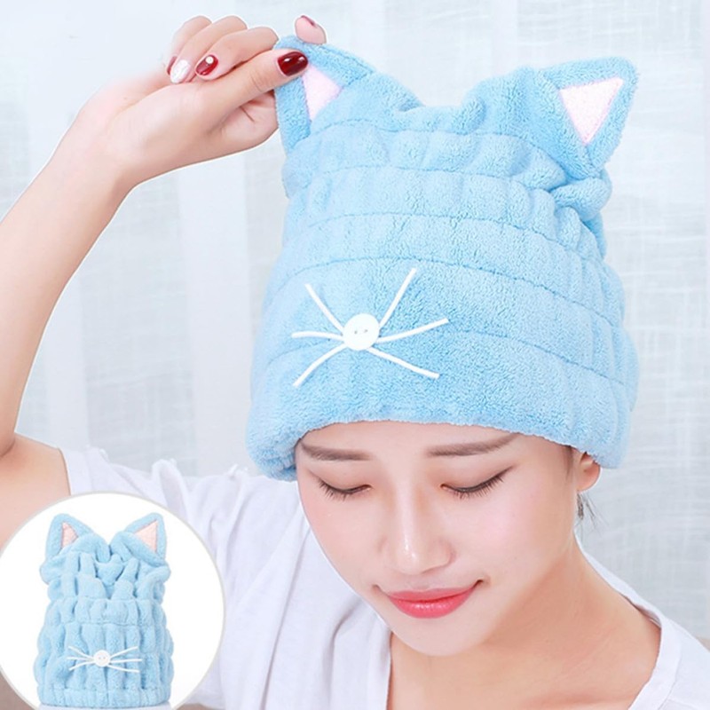 Gorro para Secar el Cabello de Coral Fleece, Orejas de