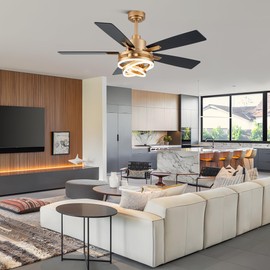 Oaks Aura 52 Inch Chandelier Ceiling Fans with Lights and Remote Control,6 Wind Speeds,3 Lighting Colors Optional,DC Motor,DIY Rings LED,Ceiling Fan for Living Room/Dining Room/Bedroom/Kitchen