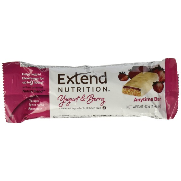 Extend Bar Bars Blood Sugar Support Snacks for Healthy Energy Intermittent Fasting 1.48 oz, Yogurt and Berry, 15 Count (611018)