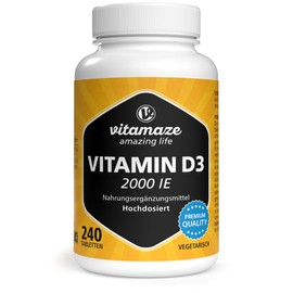 Vitamin D3 2000 IU High Dose, Supply for Over 1 Year, 50 mcg of Pure Cholecalciferol per 2-Day Dose, Sun Vitamin for Bones and Immune System, Made in Germany