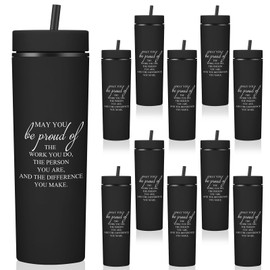 Rtteri 20 Pcs Employee Appreciation Gifts Bulk Thank You Cups 16oz Inspirational Skinny Tumblers with Lids Straws Dietary Week Gifts for Staff Vet Tech Week Team Nurse Assistant Volunteer(Black)