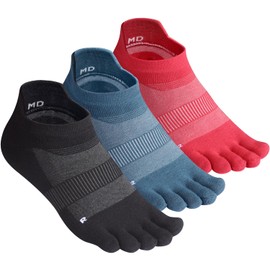 Meaiguo Coolmax Toe Socks for Men/Women Running Athletic Five Finger Socks with toes Moisture Wicking Lightweight 3 Pairs(M/Black,Blue,Red)