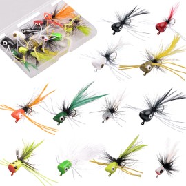 Fishing Poppers Fly Fishing Flies Lures Kit Bass Popper Dry Fly Flies Bugs Topwater Fishing Lures Popper Bait Bug with Hooks for Bass Trout Panfish Bluegill Crappie Salmon