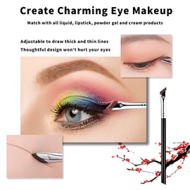 URSOBTF Eyeliner Brush, Upgraded Sickle Eyeliner Brush Angled Eyeliner Brush Eyebrow Concealer Brush, 3 PCS Ultra Thin Slanted Gel Eyeliner Brush for Precision Eye Liner Brows Make Up Brush Set