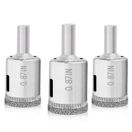 Glass Drill Bit Set, 3 pcs Diamond Drill Bits Hole Saw Bottle Extractor Remover Tool for Glass Marble Granite Fiberglass Ceramic Tile 7/8 in 0.87IN (22mm)