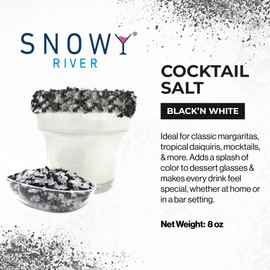 Snowy River Black’n White Sugared Salt Blend - Naturally Colored Margarita Salt with Sugar Highlights, Margarita Rimmer, Beverage Rimmer, Decorative Cocktail Rimming, (8oz Bag)