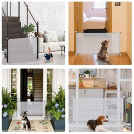 Retractable Baby Gate, Portable Mesh Dog Gates, Pet Gate Dog Gates, Safety Foldable Indoor Fence, Mesh Baby And Pet Gate, Indoor Baby Fence for Doors, Stairs, Bedrooms (White)
