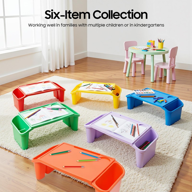 6 Pack Kids Lap Desk Tray Portable Stackable Lap Desk