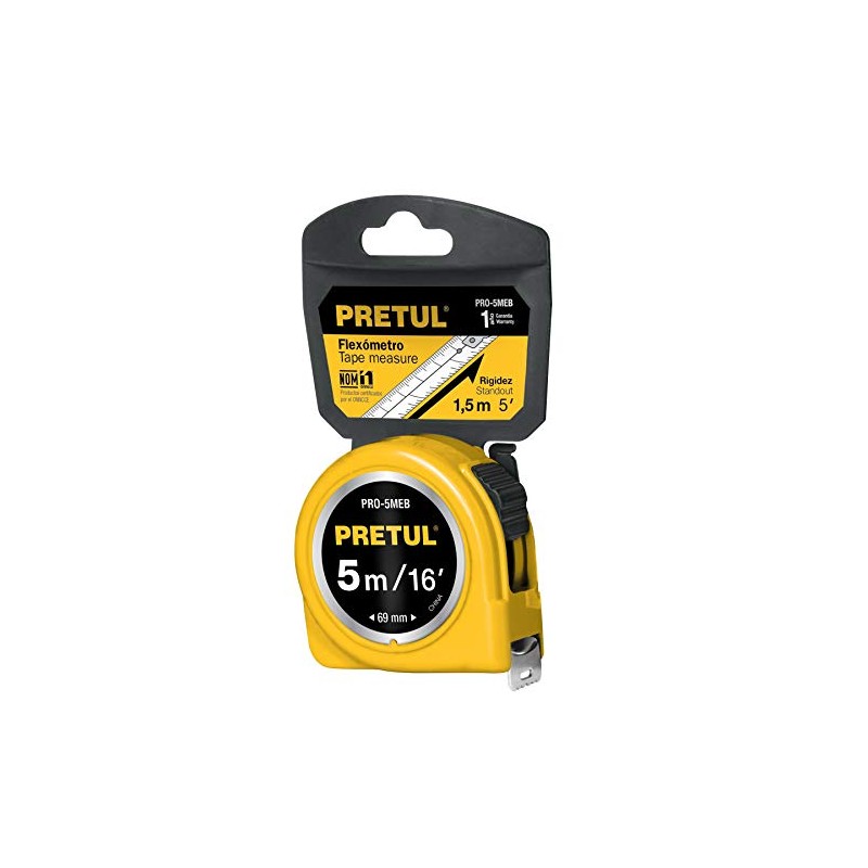 Pretul PRO-5MEB, Flexmetro, amarillo, 5m, cinta 19mm tarjeta plstica