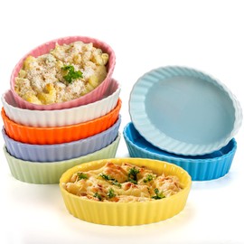 Foraineam 8 Pack Porcelain Ramekins, 6 Ounce Oval Baking Dishes for Creme Brulee, 6 x 4.3 x 1.2 Inch Baking Ramekins Dessert Bowls Set for Souffle, Pudding, Quiche, Custard, Dishwasher and Oven Safe