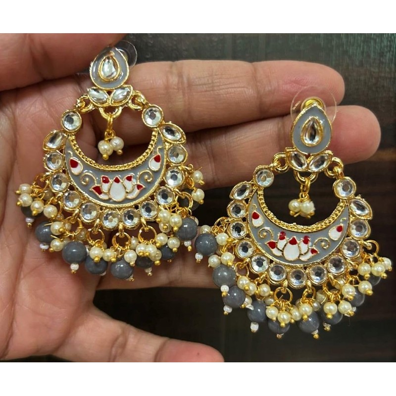 Ethnic Gold Indian Wedding Fashion Enamel Pearl Dangle Jhumka Earring
