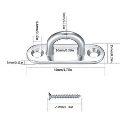 pzihao 10 Pcs M5 Stainless Steel Eye Plate, Metal Oblong Eye Plate Pads, Staple Rings Hooks Hardware with 2 Holes for Rope Loop Hanging Hooks, with Screws