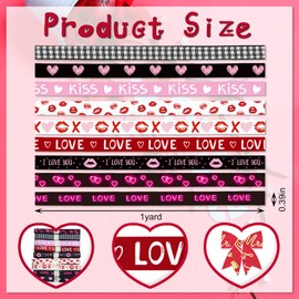On-Airstore 9 Pieces Valentine's Day Decor Ribbons 3/8" Grosgrain Polyester Kiss Love Heart I Love You Words 3 Yards, Valentine's Day Party Gift Wrapping Decoration Crafts Supplies