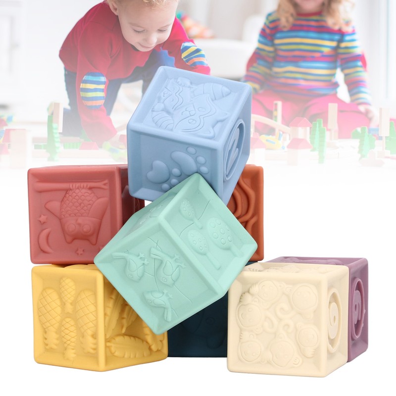 9pcs Baby Blocks Toy Soft Squeeze Chewing Educational Toddler Stacking