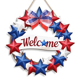 COLOR VALLEY ART Memorial Day Wreaths for Front Door, Patriotic Independence Day Decorations for Home Hanging, Fourth of July Decorations, Wood Patriotic Wreath Americana Decor Wall Art