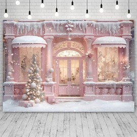 AIBIIN Christmas Backdrop Sweet Candy Store Snow Xmas Tree Pink House Photograph Background for Kids Family Portrait Decor Photography Photo Props 7x5ft
