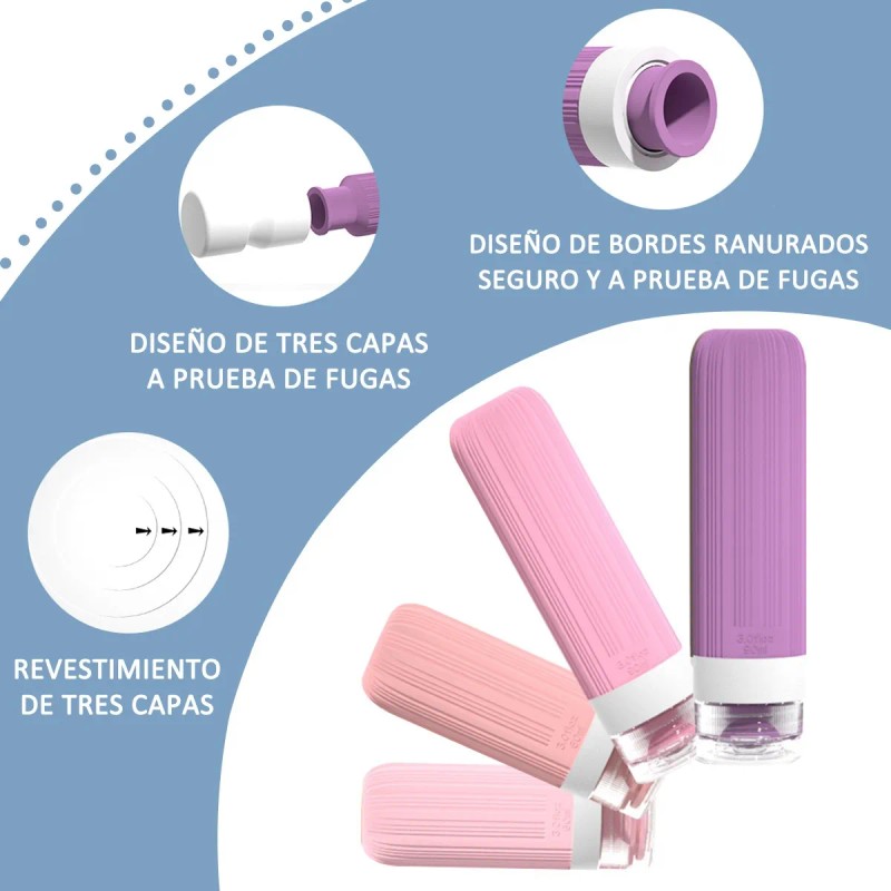 18 Unidades Botellas De Viaje Para Artículos De Tocador Rosa