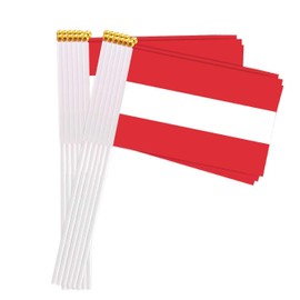 25 Packs Small Austria Flags on Handheld Stick，Miniature Austrian Flag for Outside,4x6 Inch Mini Hand Held Banner with Golden Topper,Patriotic Decorations