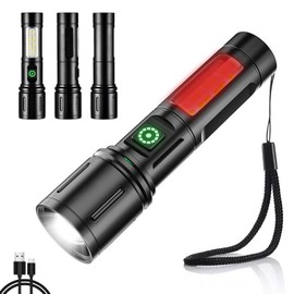 ANNA TOSANI Linternas Led Alta Potencia, 6 Modes Linterna de Mano USB Recargable para Emergencia Camping con Luz Lateral Roja Enfoque Ajustable Linterna Impermeable Linterna Táctica Con Zoom