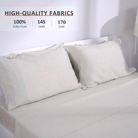 Eratinse Linen Sheets, 100% French Flax Linen, Sturdy, Soft and Breathable, Linen Sheet Set 4 Pcs-1 Flat Sheet, 1 Fitted Sheet, 2 Pillowcases, Linen Sheet for Hot Sleeper (Queen, Natural Linen/Beige)