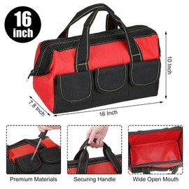 Sanwuta 3 Pack Tool Bag for Men with Waterproof Hard Bottom, Heavy Duty Tool Bag Wide Mouth Tote for Various Instrument, Electrician Carpenter Mechanic(16 Inch,Red)