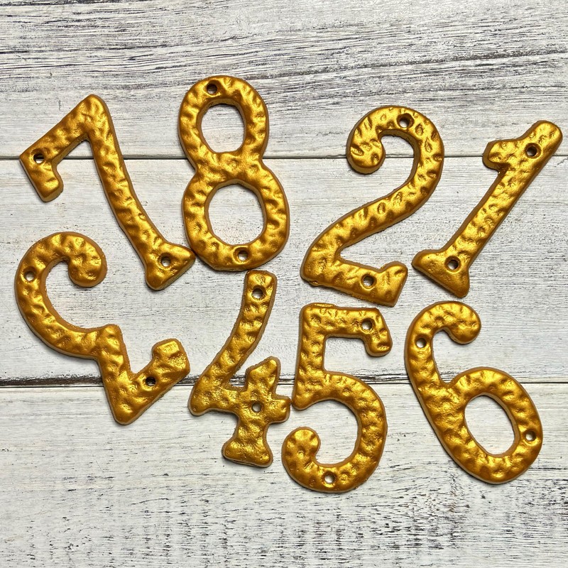 4" Golden Hammered Cast Iron House Numbers | Stylish Home