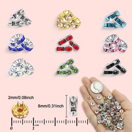 ZHIYUXI 200PCS Gold Spacer Beads for Jewelry Making 8mm Crystal Rhinestone Rondelle Gold Spacers Beads for Bracelets Necklaces