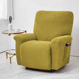 CONRUSER Stretch Recliner Chair Covers, 4-Piece Soft Sofa Cover Thick Single Seat Couch Cover Jacquard Recliner Slipcover with Pocket (Mustard)