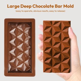 Muswelf New 1 Inch Deep Dubai Chocolate Bar Mold, 2PCS Thick Silicone Chocolate Molds, Kunafa Pistachio Chocolate Bar Molds, Large Candy Molds for Baking Homemade Snack(Diamond Texture)
