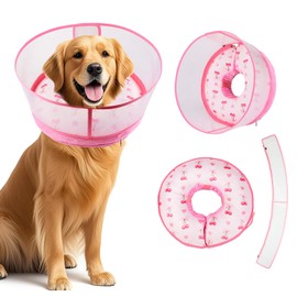 Inflatable Recovery Dog Cone Collar for Large Medium Dogs After Surgery, Soft Dog Donut Collar Adjustable Recovery Bone for Pets, Prevent from Biting & Scratching（Pink M）