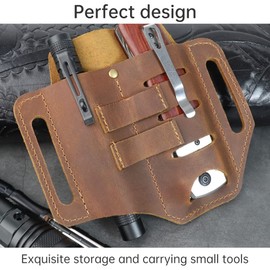 SSDH Tactical Tool Belt Multifunctional Leather Tool Belt Key Flashlight Gadget Holder Tool Belt for Electrician Woodworking Work or Outdoor Camping Hiking Adventure (Brown)