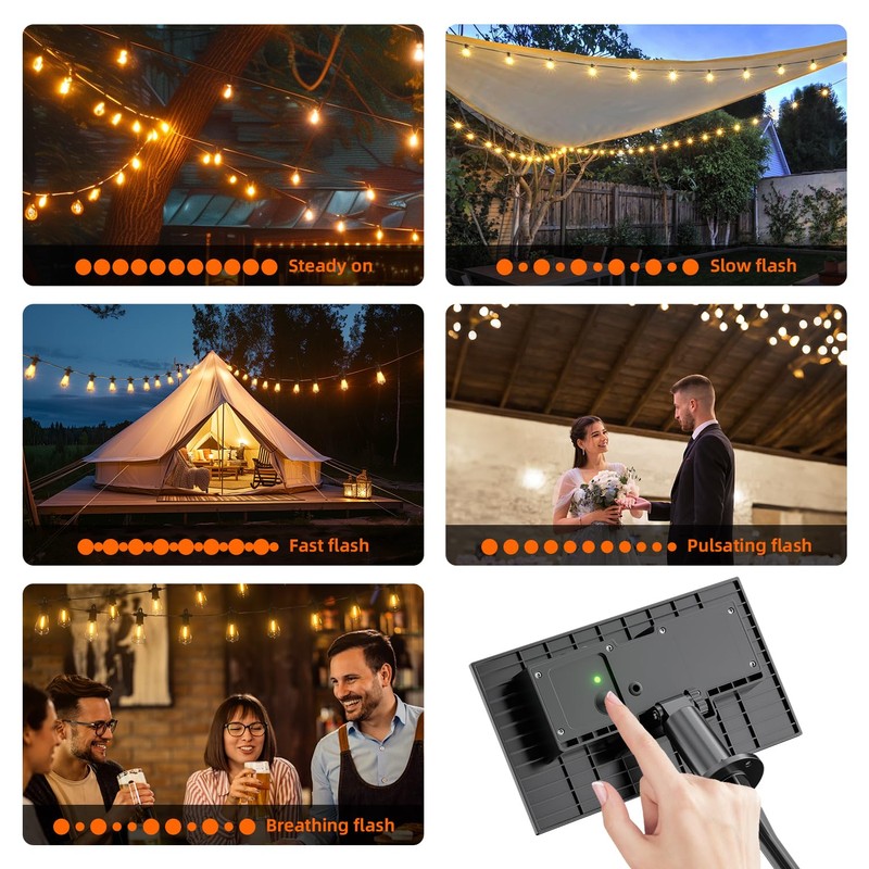 Kawaya Solar-Powered String Lights Outdoor, 100 FT LED USB-Charging Patio