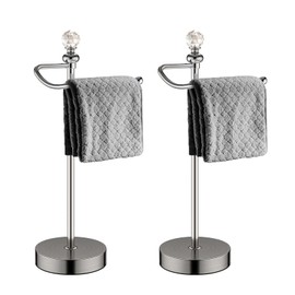 ROLABAM Hand Towel Holder for Bathroom, Hand Towel Rack Stand with Heavy Weighted Base, Crystal Ball Countertop Towel Rack Stand for Bathroom Kitchen (Brushed Nickel, 2 Pack)