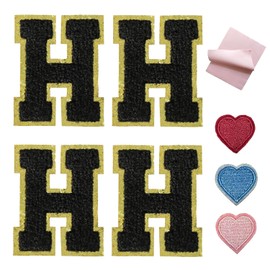 4Pieces Black Varsity Letter Patches H Chenille Alphabet Patches Chenille Letter Patches English Chenille Letters for Jackets Varsity Letters Glitter Iron on Gold Trimmed Iron on Letters for Clothing