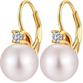 Miaofu Pearl Earrings 18K White Gold Plated 925 Sterling Silver White Pearl Earrings Black Pearl Earrings Hypoallergenic Pearl Earrings with Zirconia 8 mm - 13 mm Fine Jewellery for Women, Sterling Silver, Pearl,